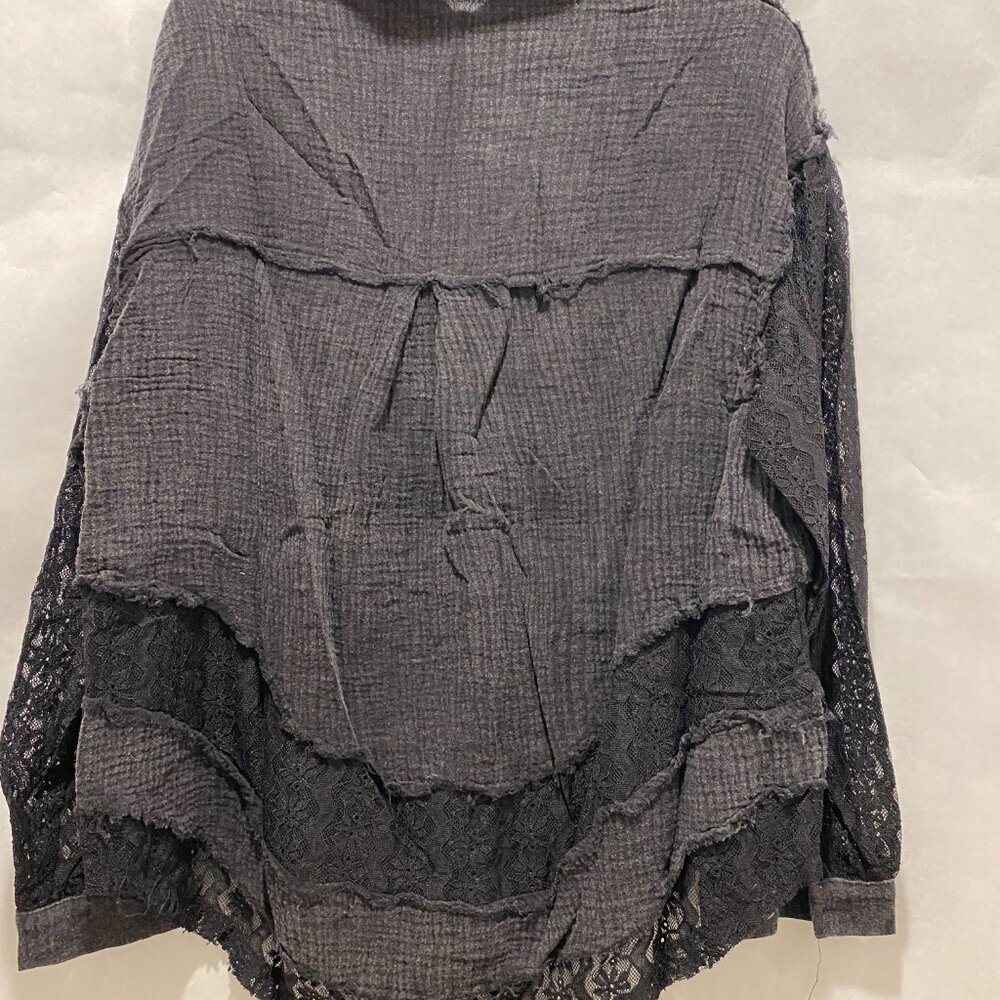 3598 Size Large POL Black Cotton Lace Button Down Top Long Sleeve Size Large NWT - Picture 6 of 6